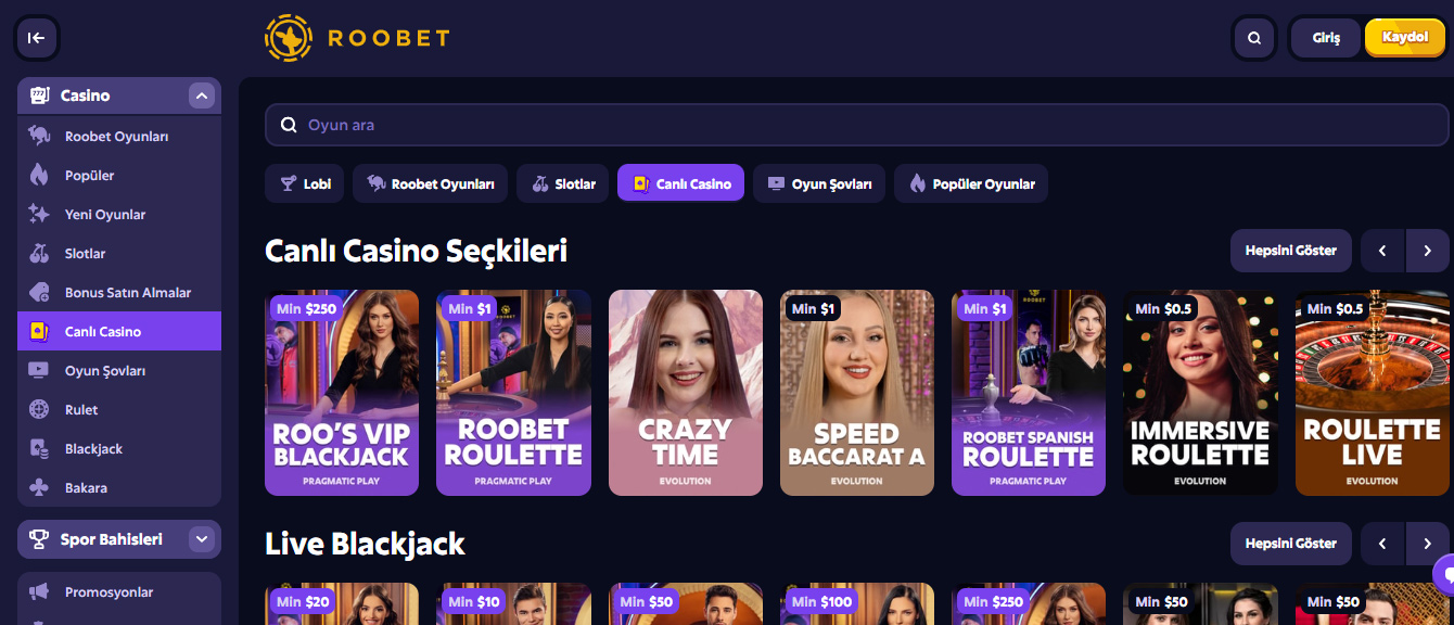 Roobet Canlı Casino